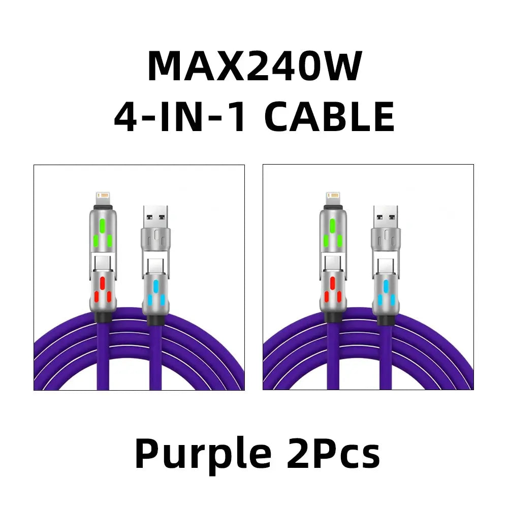 4-IN-1 240W USB Type C To USB C Cable PD Fast Charger Wire For iPhone 16 Pro Max 15 iPad Xiaomi Samsung Tablet 1M Data Cord 2Pcs - Fun Tech and Gadgets