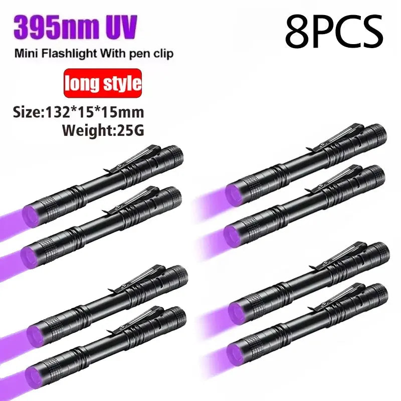 UV Flashlight 395nm Ultraviolet Torch With Pen Clip Portable AAA Batteries Used Violet Light Pet Urine Scorpion Detector UV Lamp - Fun Tech and Gadgets