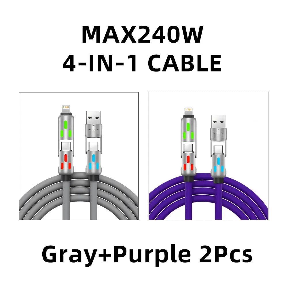 4-IN-1 240W USB Type C To USB C Cable PD Fast Charger Wire For iPhone 16 Pro Max 15 iPad Xiaomi Samsung Tablet 1M Data Cord 2Pcs - Fun Tech and Gadgets