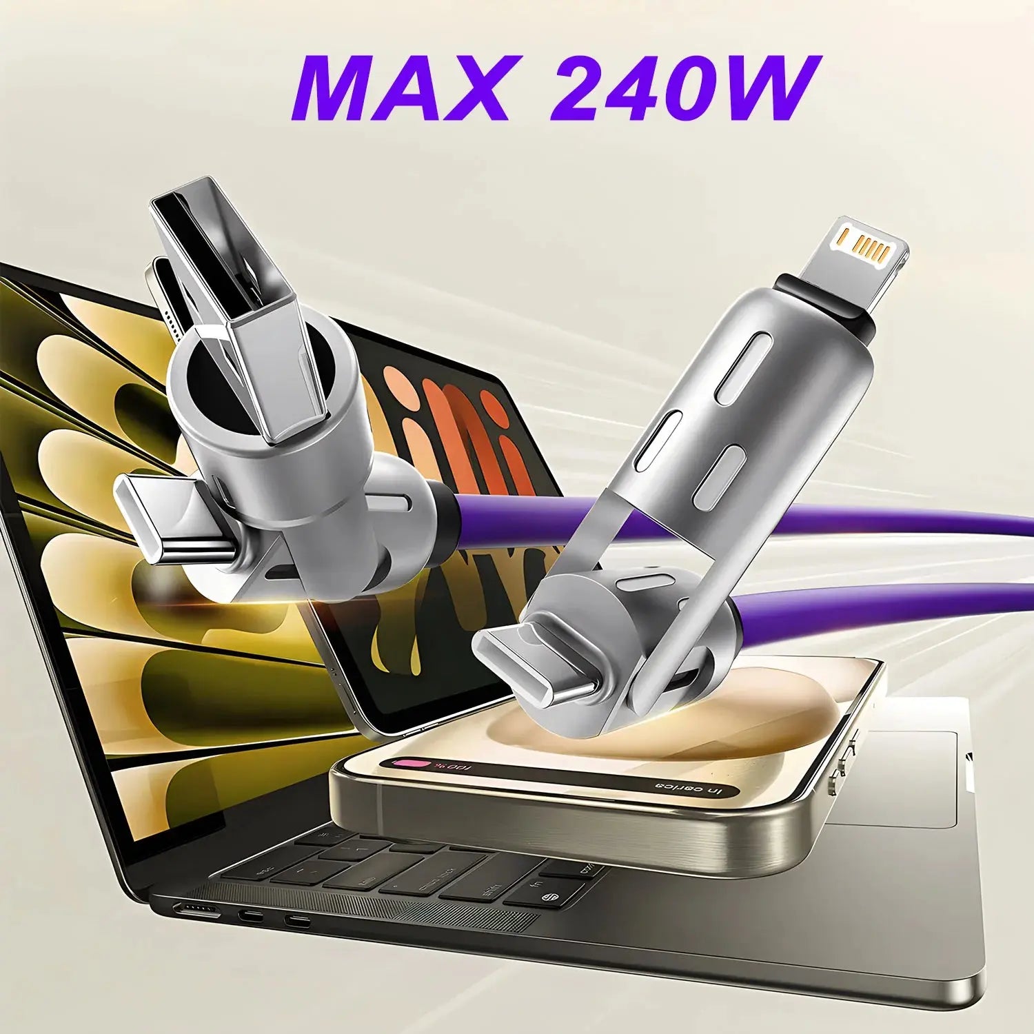 4-IN-1 240W USB Type C To USB C Cable PD Fast Charger Wire For iPhone 16 Pro Max 15 iPad Xiaomi Samsung Tablet 1M Data Cord 2Pcs - Fun Tech and Gadgets