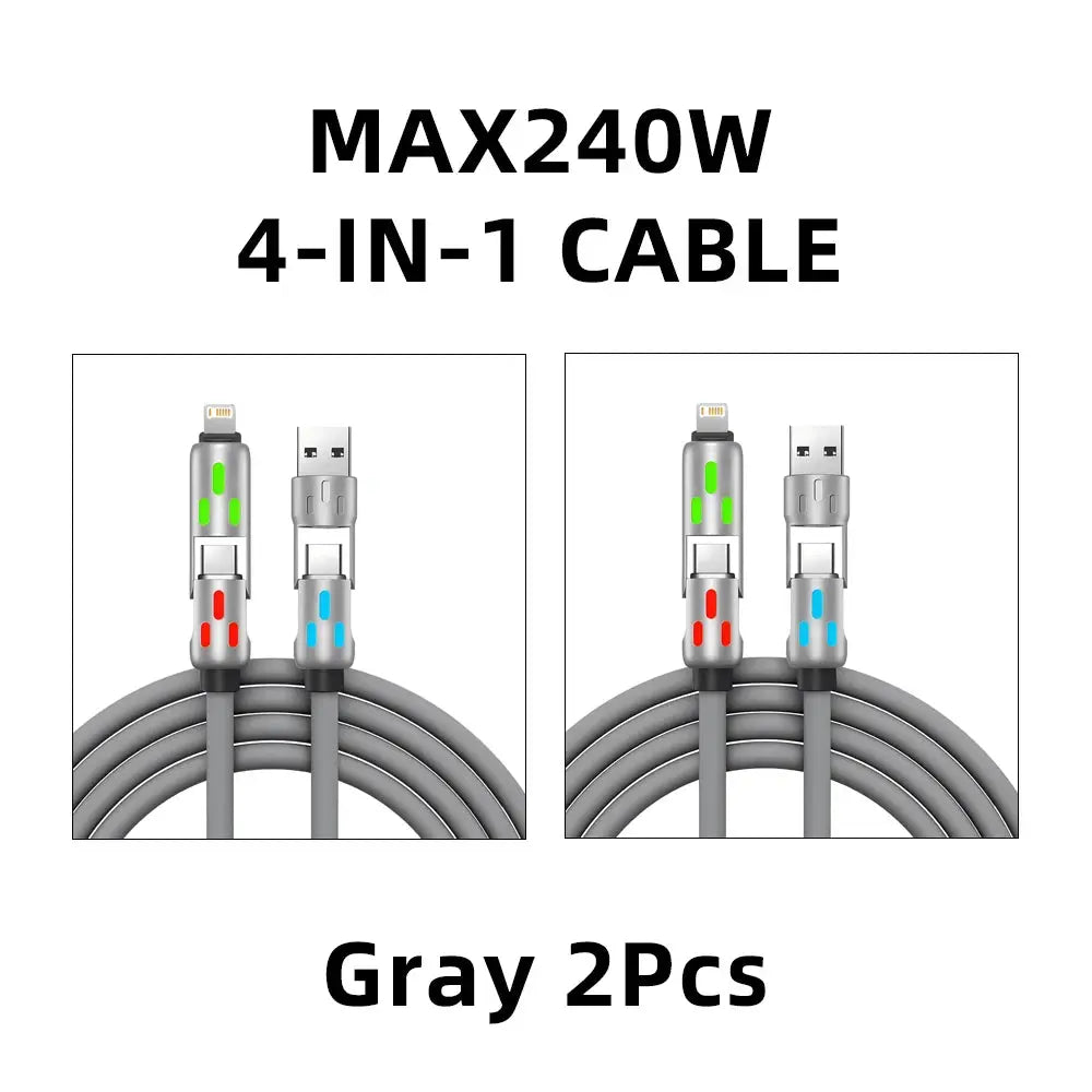 4-IN-1 240W USB Type C To USB C Cable PD Fast Charger Wire For iPhone 16 Pro Max 15 iPad Xiaomi Samsung Tablet 1M Data Cord 2Pcs - Fun Tech and Gadgets