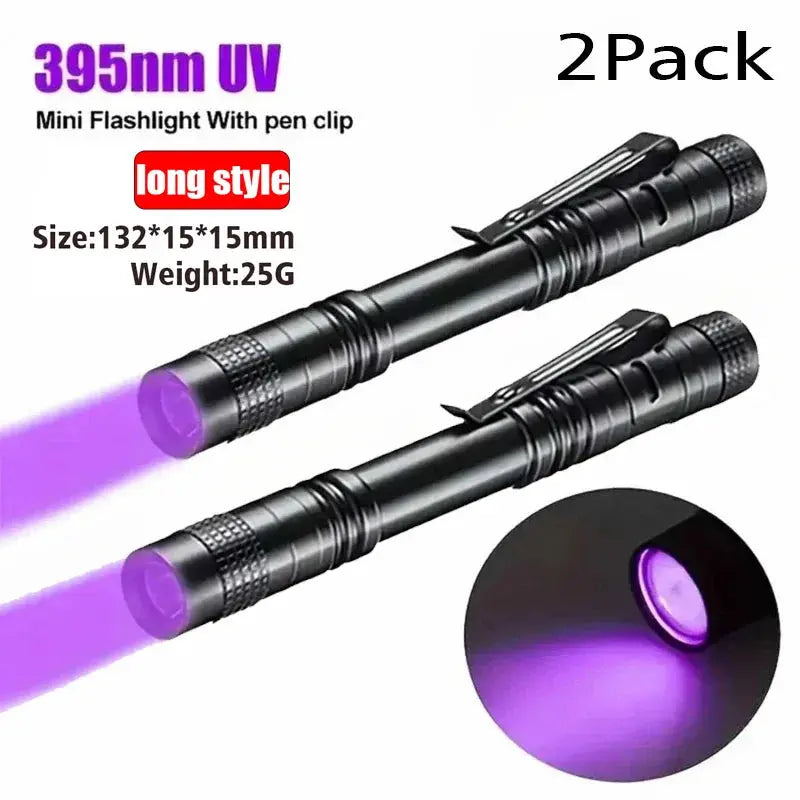 UV Flashlight 395nm Ultraviolet Torch With Pen Clip Portable AAA Batteries Used Violet Light Pet Urine Scorpion Detector UV Lamp - Fun Tech and Gadgets