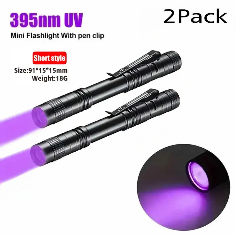 UV Flashlight 395nm Ultraviolet Torch With Pen Clip Portable AAA Batteries Used Violet Light Pet Urine Scorpion Detector UV Lamp - Fun Tech and Gadgets
