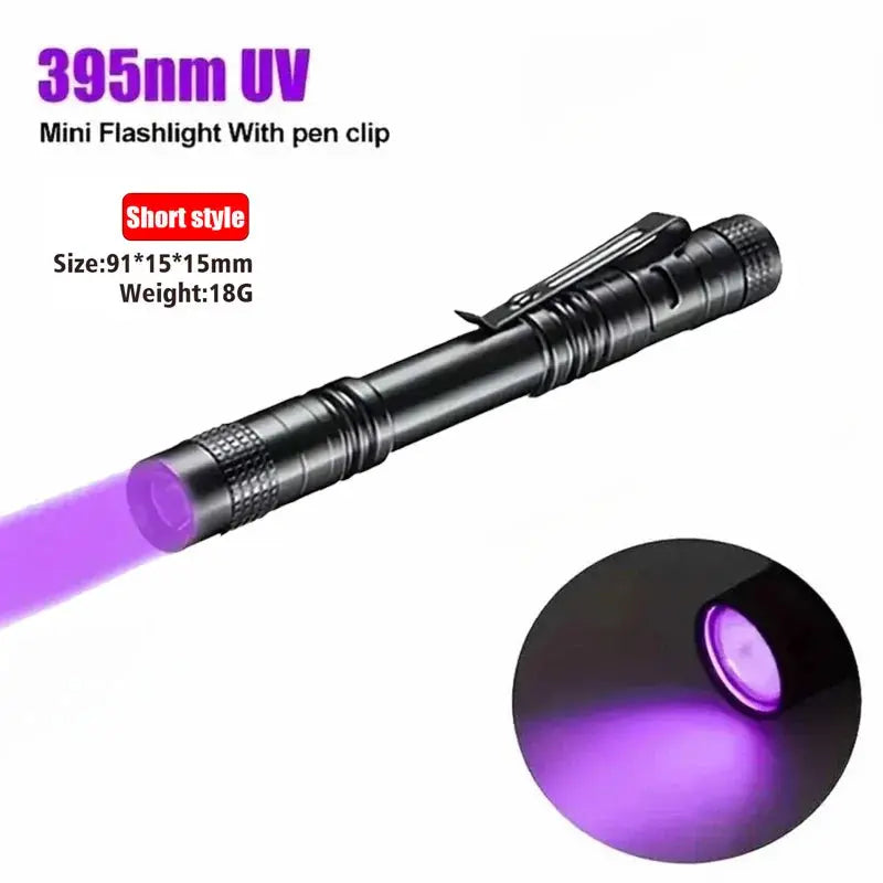 UV Flashlight 395nm Ultraviolet Torch With Pen Clip Portable AAA Batteries Used Violet Light Pet Urine Scorpion Detector UV Lamp - Fun Tech and Gadgets