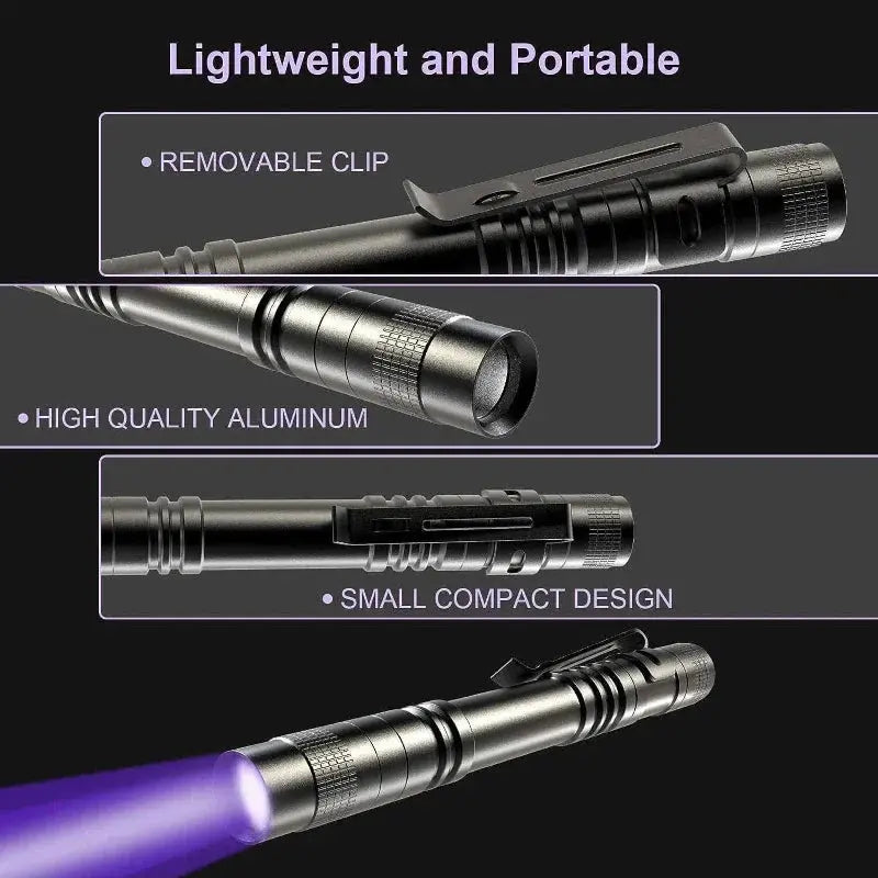 UV Flashlight 395nm Ultraviolet Torch With Pen Clip Portable AAA Batteries Used Violet Light Pet Urine Scorpion Detector UV Lamp - Fun Tech and Gadgets