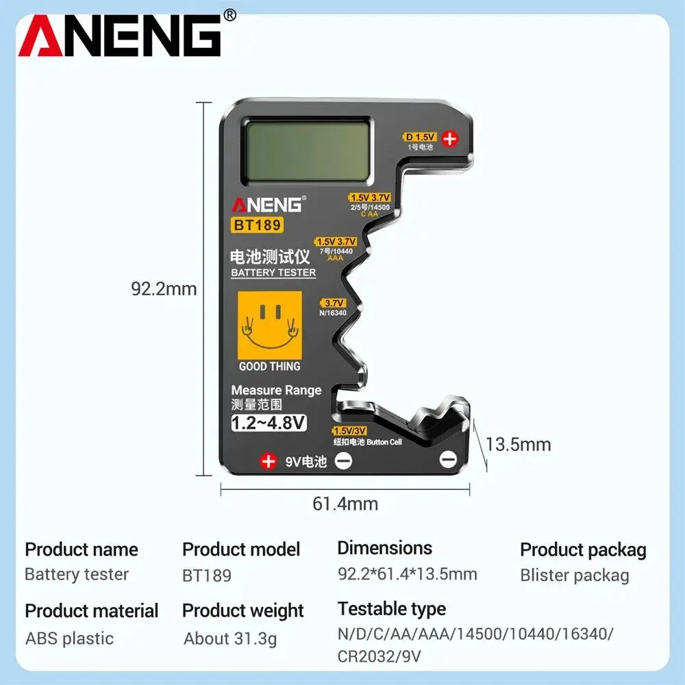 ANENG BT189 Button Cell Battery Tester 9V N D C AA AAA Universal Household LCD Display Battery Tester Power Bank Detectors Tools - Fun Tech and Gadgets