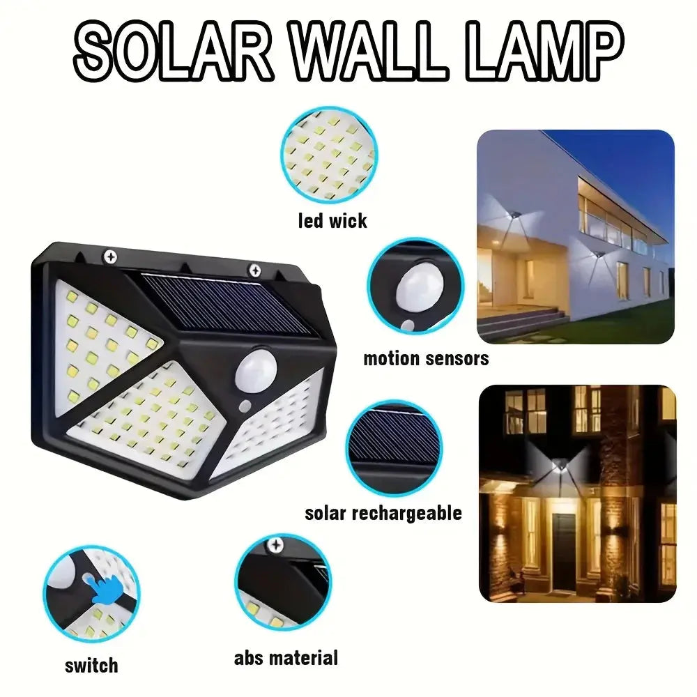 100LED Solar Flood Lights 3 Modes Outdoor Solar Motion Security Solar Light Waterproof for Garden Patio Garage Wall Light