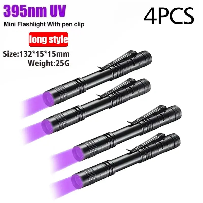 UV Flashlight 395nm Ultraviolet Torch With Pen Clip Portable AAA Batteries Used Violet Light Pet Urine Scorpion Detector UV Lamp - Fun Tech and Gadgets