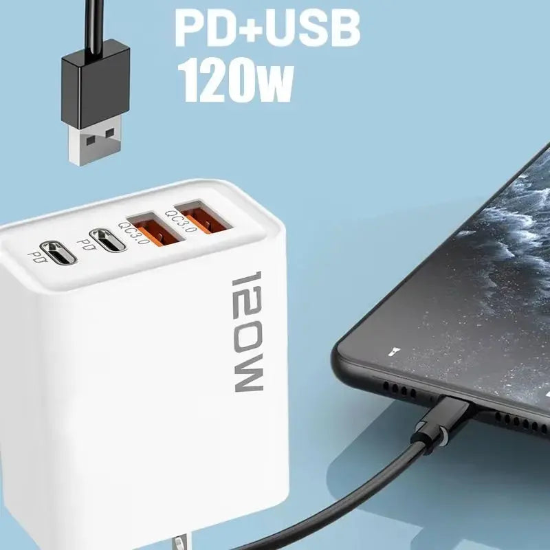PD 120W 4 Ports USB C Charger Quick Charge 3.0 Type C USB Phone Chargers Fast Charging Adapter for Samsung iPhone Xiaomi Huawei Fun Tech and Gadgets