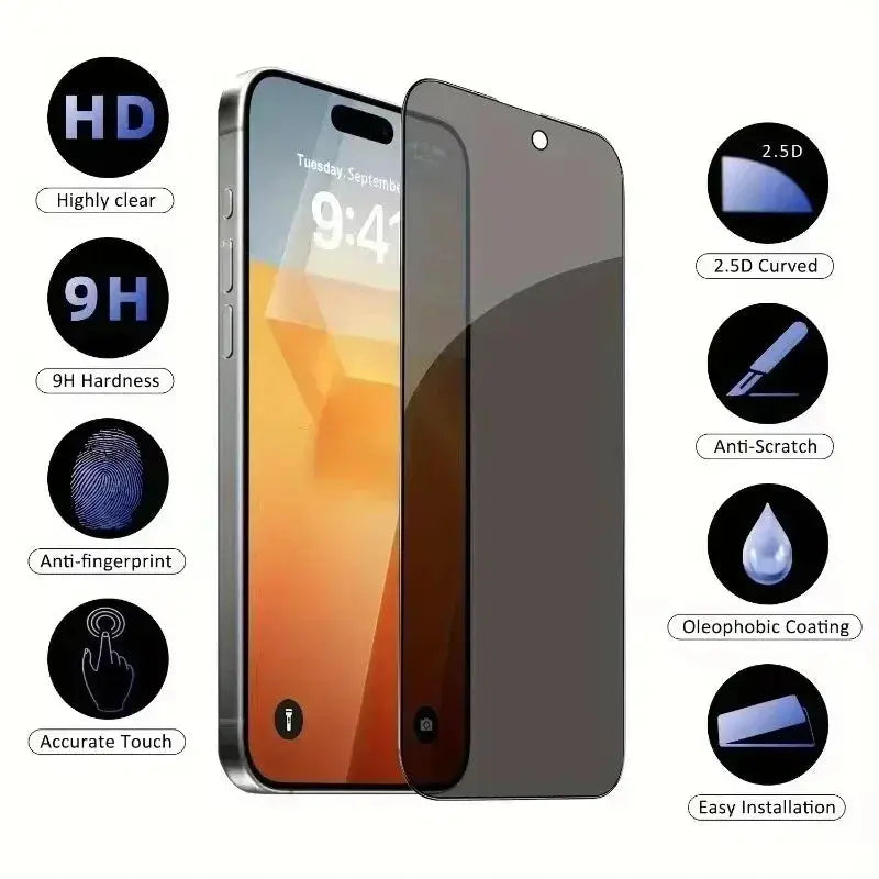 5Pcs Full Cover Privacy Screen Protector For iPhone 16 11 12 13 14 Pro Max Mini 8K Anti-spy Glass For iPhone 15 17 PRO XR XS MAX - Fun Tech and Gadgets