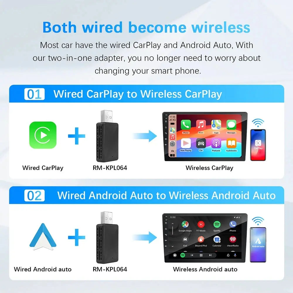 Carplay Wireless Adapter Android Auto 2in 1 Smart Dongle 2025 5G WIFI For iphone Android Phone For Volvo Benz Mg Kia Chery VW - Fun Tech and Gadgets
