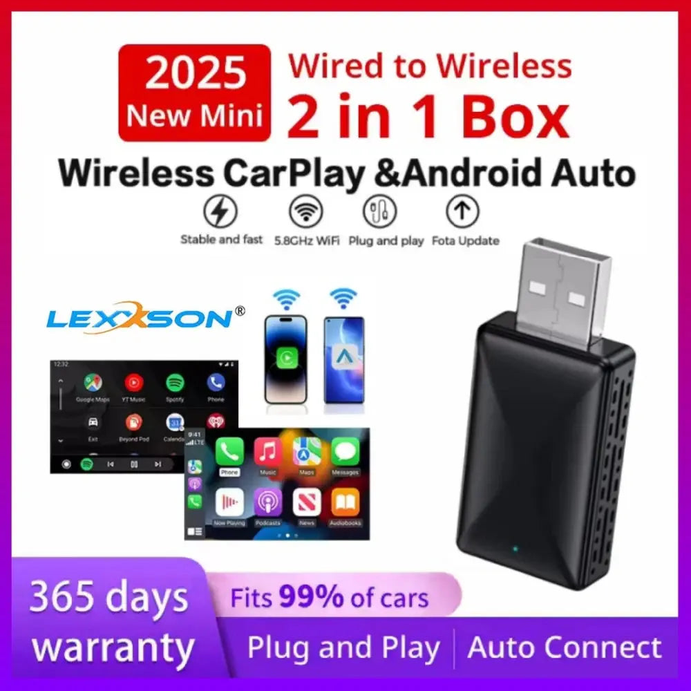 Carplay Wireless Adapter Android Auto 2in 1 Smart Dongle 2025 5G WIFI For iphone Android Phone For Volvo Benz Mg Kia Chery VW - Fun Tech and Gadgets
