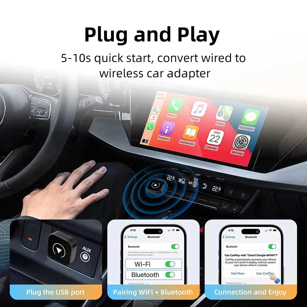 Carplay Wireless Adapter Android Auto 2in 1 Smart Dongle 2025 5G WIFI For iphone Android Phone For Volvo Benz Mg Kia Chery VW - Fun Tech and Gadgets