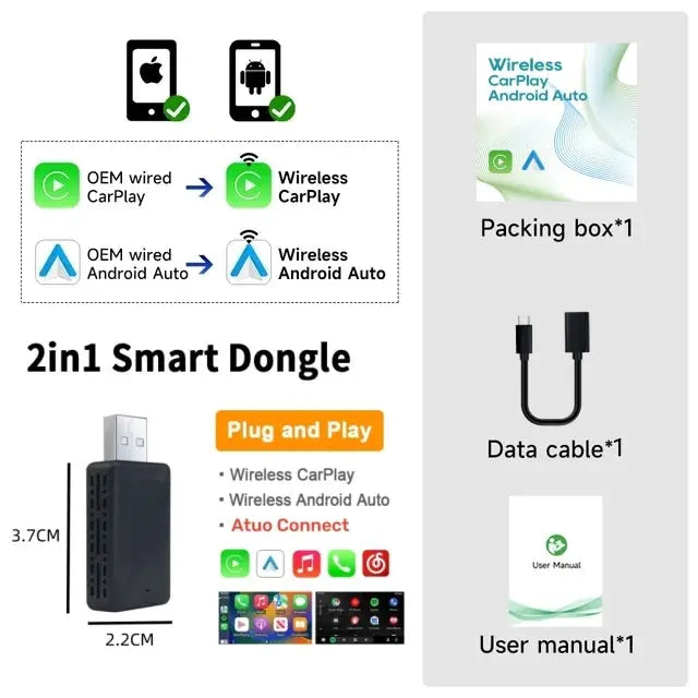 Carplay Wireless Adapter Android Auto 2in 1 Smart Dongle 2025 5G WIFI For iphone Android Phone For Volvo Benz Mg Kia Chery VW - Fun Tech and Gadgets