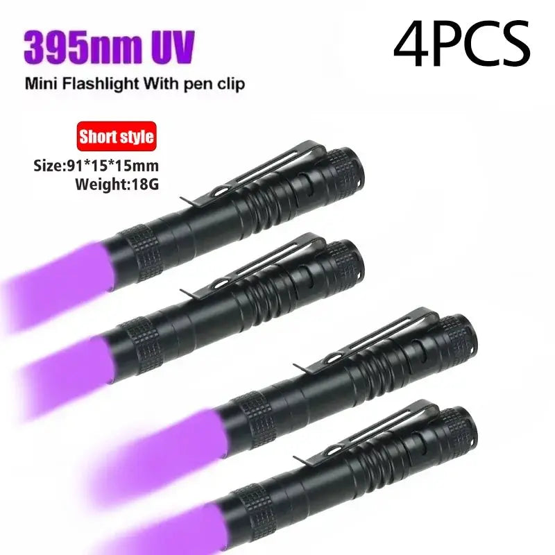 UV Flashlight 395nm Ultraviolet Torch With Pen Clip Portable AAA Batteries Used Violet Light Pet Urine Scorpion Detector UV Lamp - Fun Tech and Gadgets