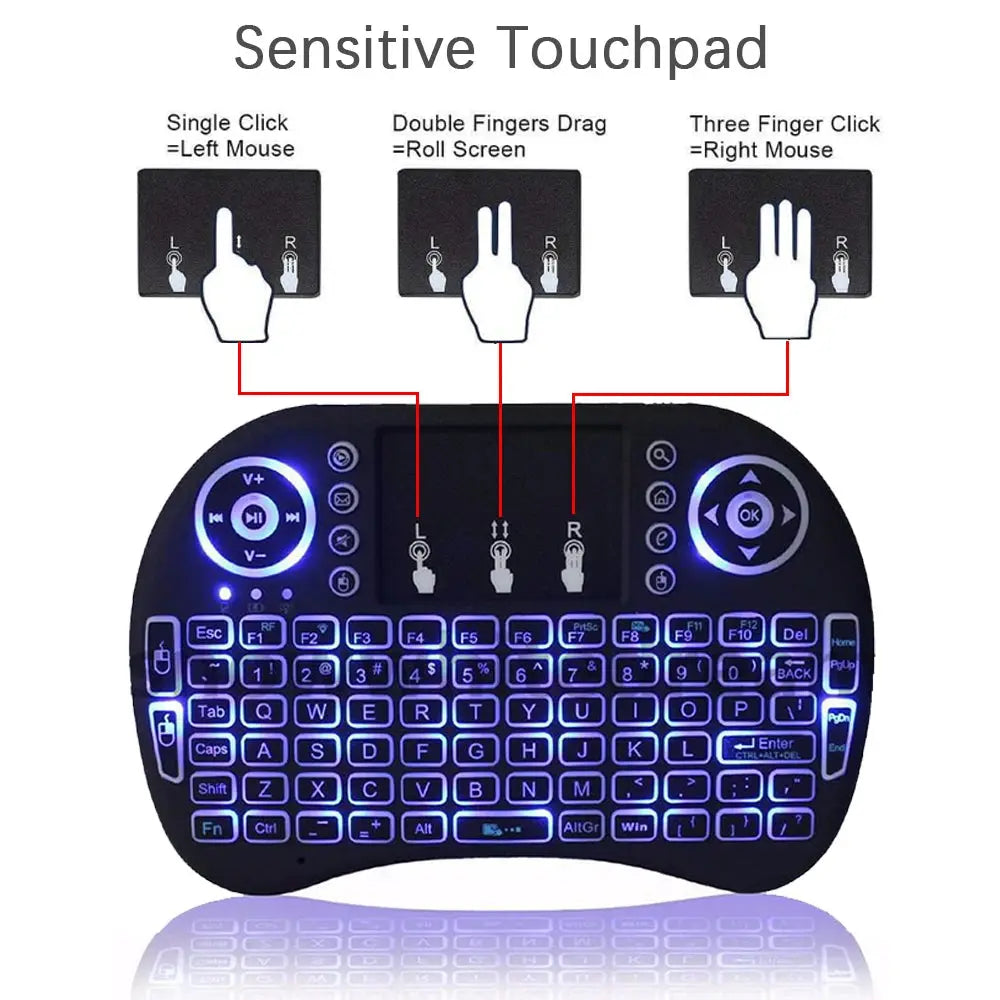 2.4G Air Mouse with Touchpad Keyboard i8 Arabic French Spanish Russian Backlit Mini Wireless Keyboard for PC Android TV Box - Fun Tech and Gadgets