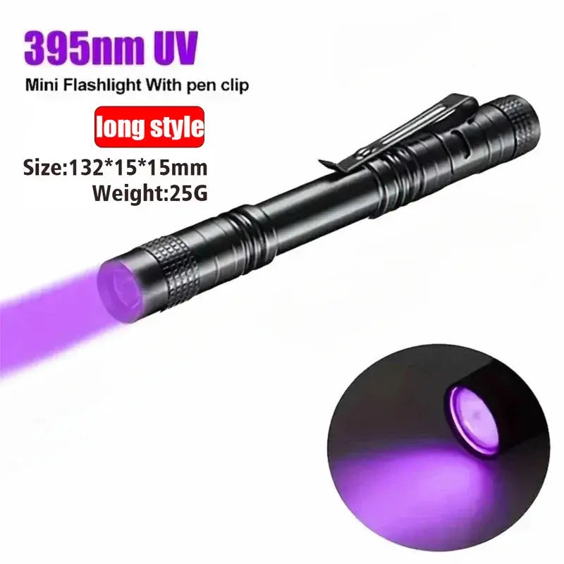 UV Flashlight 395nm Ultraviolet Torch With Pen Clip Portable AAA Batteries Used Violet Light Pet Urine Scorpion Detector UV Lamp - Fun Tech and Gadgets
